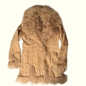 Marvin Richards Tan Leather Fur Trim Coat VINTAGE